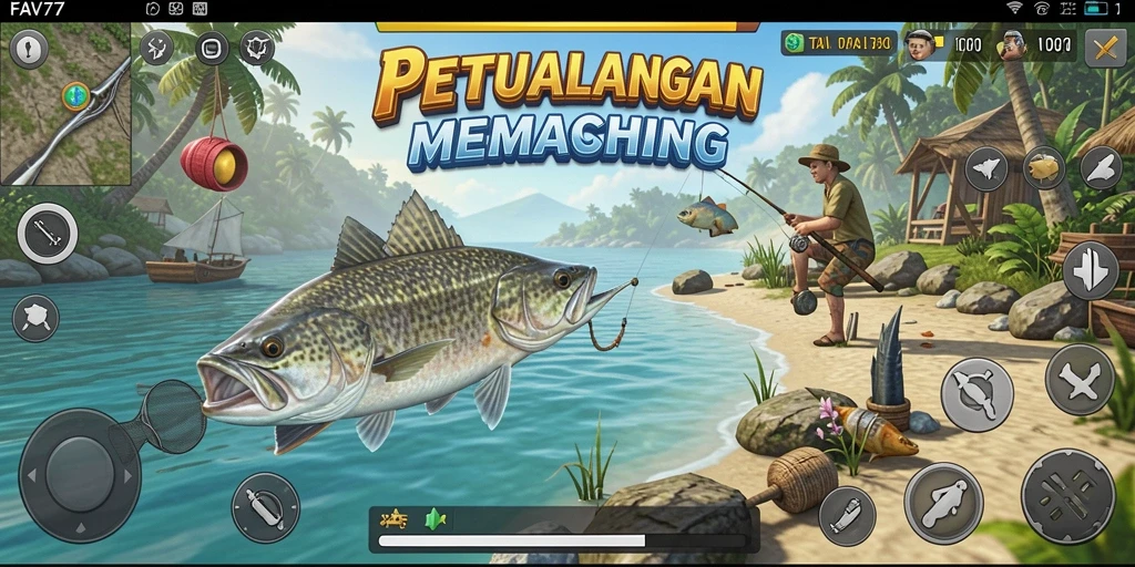 Tampilan gameplay FAV77 dengan aksi memancing yang seru.