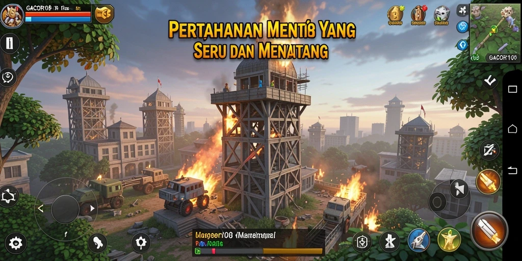 Screenshot GACOR108 menampilkan tampilan seru gameplay Tower Defense.