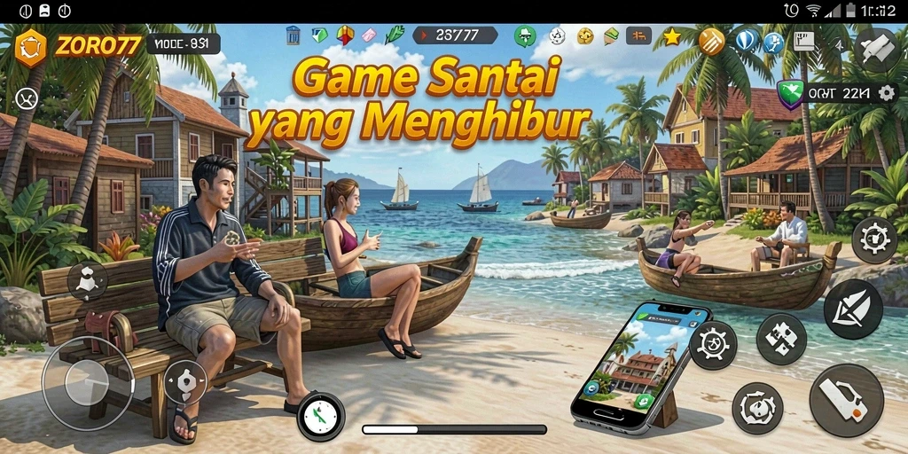 Tampilan gameplay ZORO77 dengan grafis yang cerah dan menarik